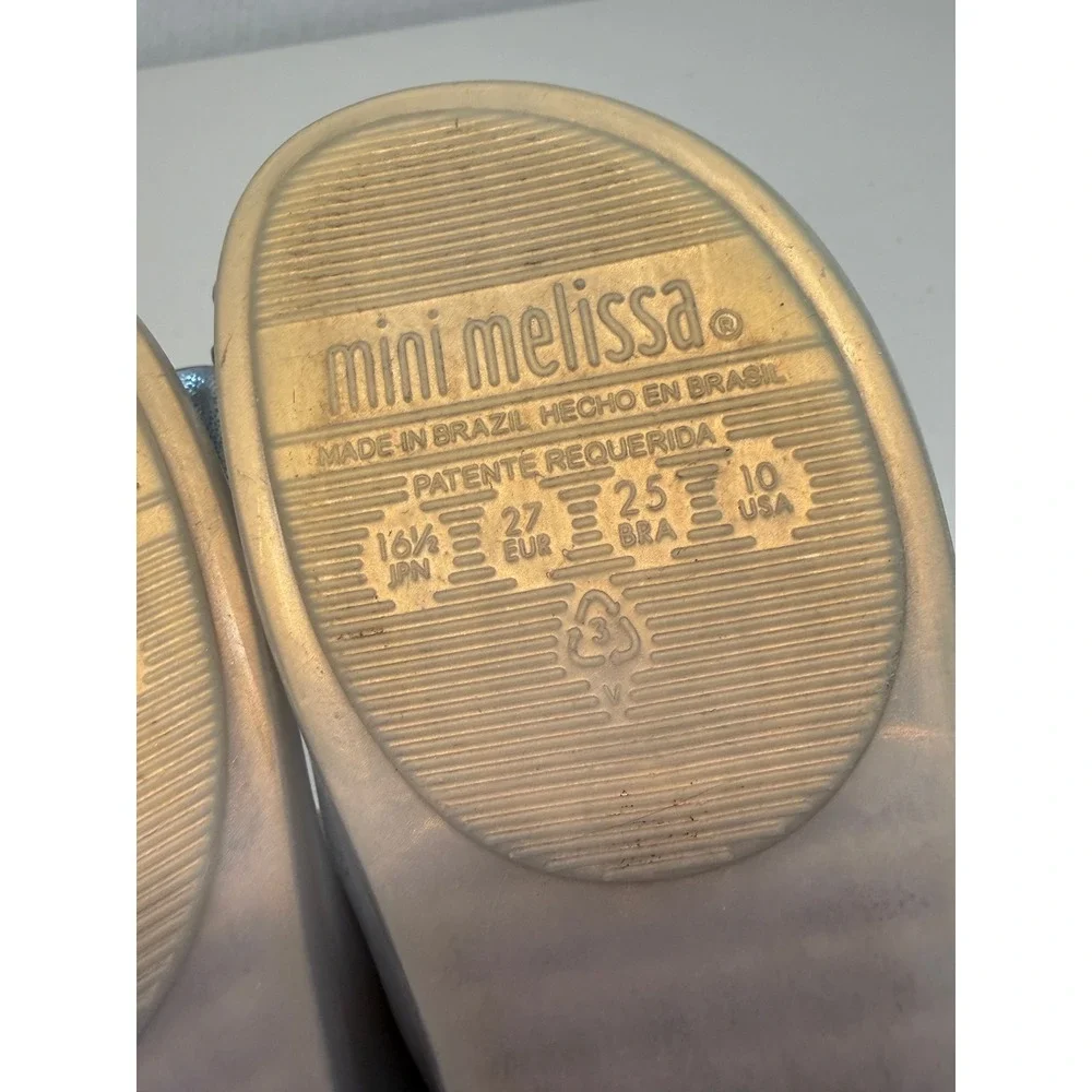 Mini Melissa Kids Ultragirl Sweet Pearlescent Silver Bow Mary Jane Flats Size 10